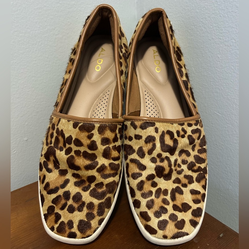 Aldo Leopard Print Slip-On Sneakers Calf Hair Loafers Casual Flats Size 7